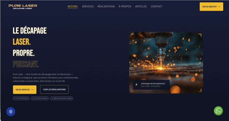 Aperçu du site industriel PureLaser refondu avec Wix Studio