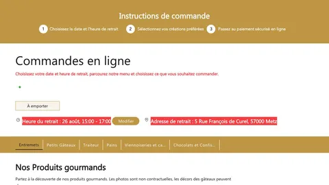 Boutique en ligne Wix de la Pâtisserie Lemoy avec catalogue de produits