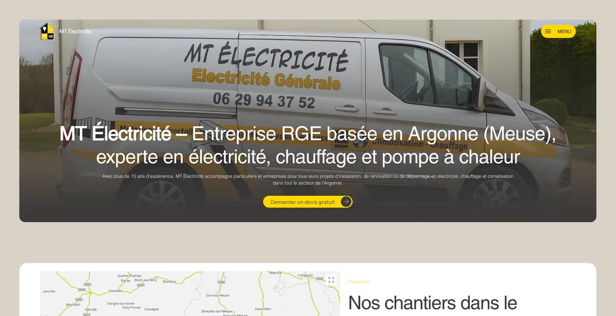 Site Wix Studio de MT Électricité optimisé pour le SEO local en Meuse