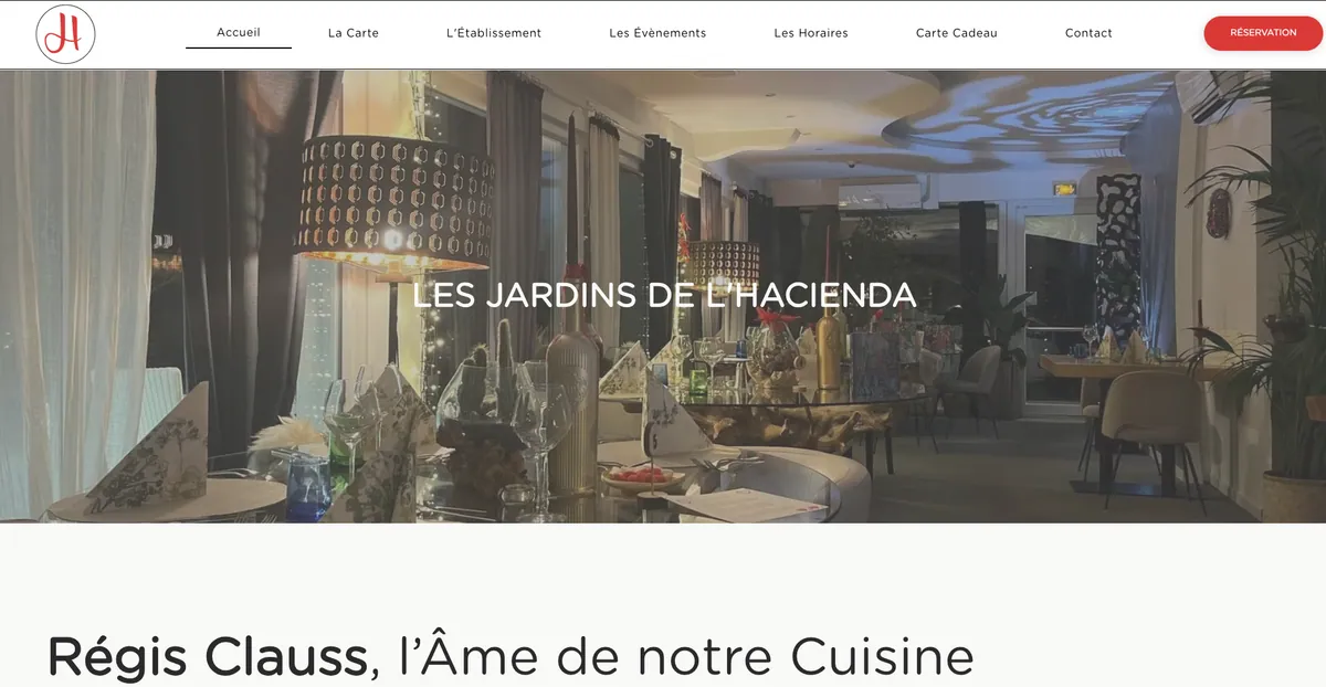 Site du restaurant Les Jardins de l’Hacienda créé avec Wix Studio