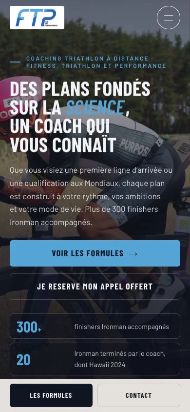 Version mobile du site FIT TRI PERF et accès aux formules de coaching