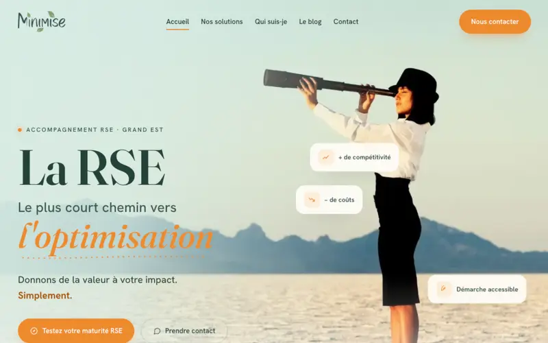 Nouvelle page d’accueil du site Minimise, conseil RSE